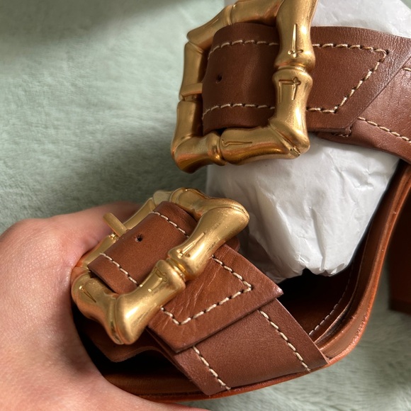 SCHUTZ Enola Chuck Heel Sandal in New Wood and Gold Size 7 - Picture 5 of 10